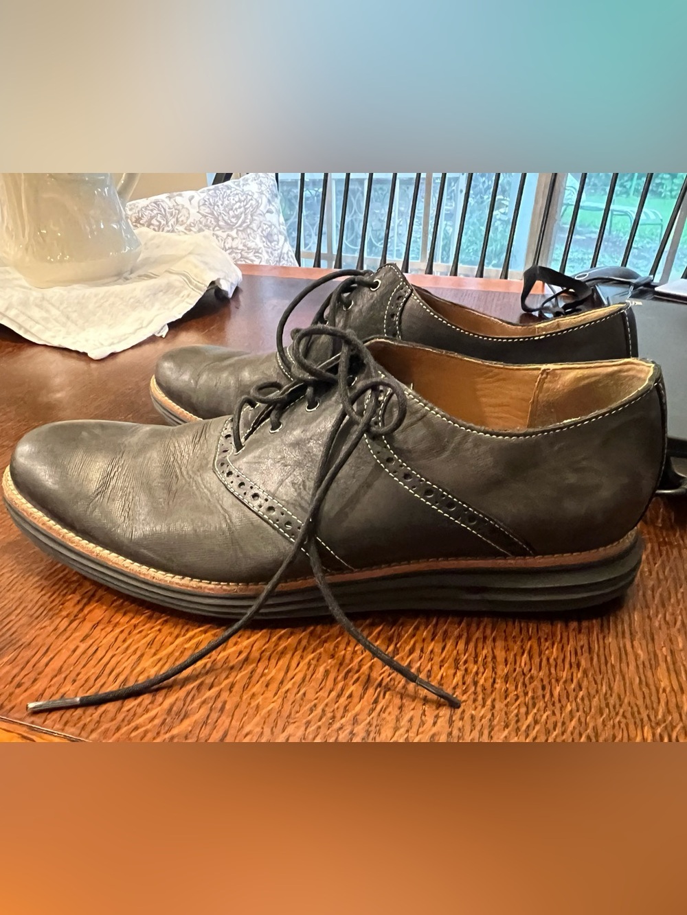 Cole Haan lunagrand Black Leather Lace-Up Derbys with Tan Welt size 13